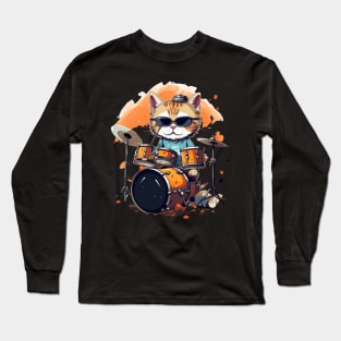 Cool Cat play on Drums Long Sleeve T-Shirt